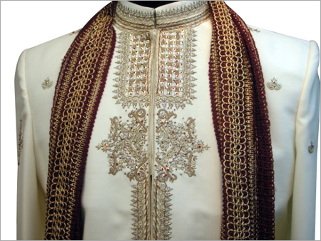 Sherwani - Silk, Customized Size, Light Yellow | Embroidered, Long Sleeve, Anti-wrinkle, Breathable, Water Resistant, Elegant Design, Luxurious Look