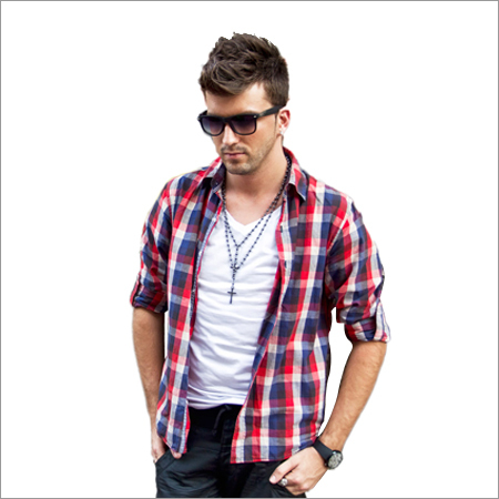 डार्क ब्लू रेड चेक शर्टिंग फैब्रिक