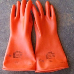 Electrical Rubber Hand Gloves - Latex Rubber, Length 355mm, Voltage Resistance 5KV to 33KV | Unisex Full Fingered, Soft Flexible Design, Plain Pattern, Orange Color