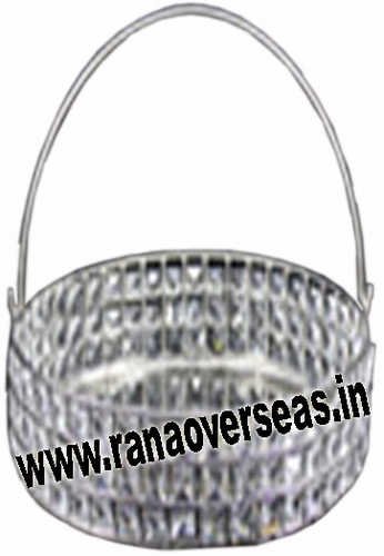 Crystal Decorative Basket - Aluminium, Large Round Silver Design | Perfect for Dry Fruits, Gift Packs & Festive Occasions