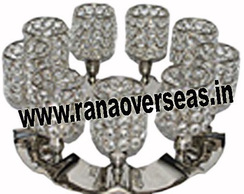 Silver Crystal 9 Votive Holder Round