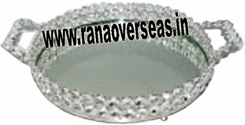 Silver Mirror-Tray-W-Crystall Round