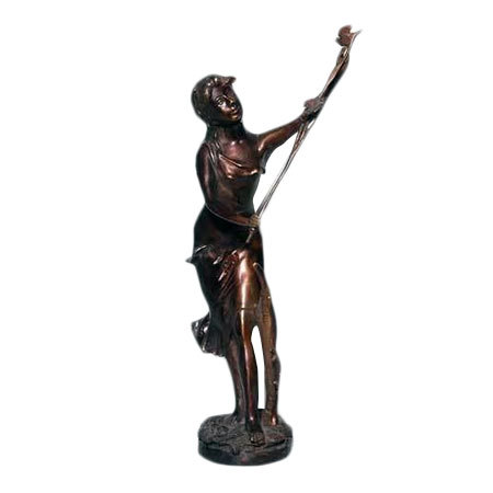 पक्षियों के साथ पीतल की लेडी मूर्ति