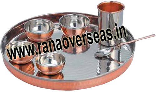 Copper Steel Serving Thali And Plates - Stainless Steel, Various Sizes, Silver Color | Polished Finishing, Indian Regional Style, Professional Design
