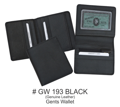 Black Leather Mens Wallet - Leather, Medium Size, Black Color | Light Weight, Vertical Closure, Modern Design, Tear Resistant, Suede Lining