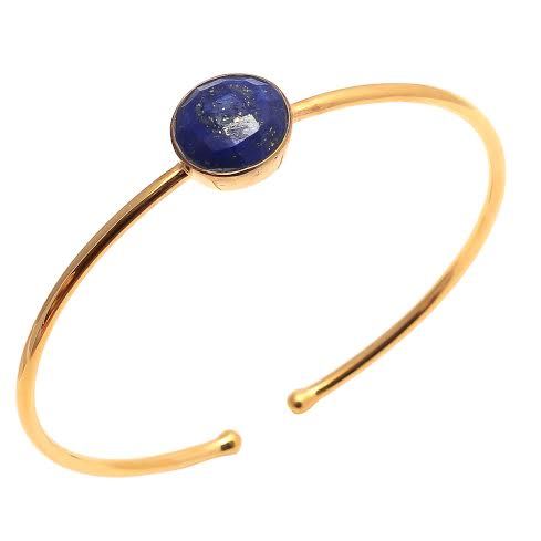 Lapis Lazuli Gemstone Bangle - 8mm Faceted Natural Gemstone, 2 Micron Vermeil on 925 Sterling Silver, Ethnic Fashion Jewelry for Women, Perfect for Engagement, Anniversary, and Wedding Gifts