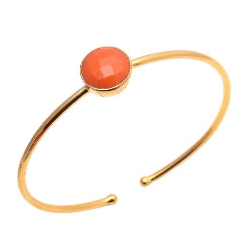 Orange Chalcedony Gemstone Bangle - 8mm Faceted Natural Stone, Vermeil 2 Micron 925 Sterling Silver | Stylish Ethnic Jewelry for Women, Perfect for Anniversaries, Engagements, Gifts, Parties, and Weddings