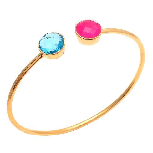 Fashion Blue Topaz & Fuchsia Chalcedony Gemstone Bangle