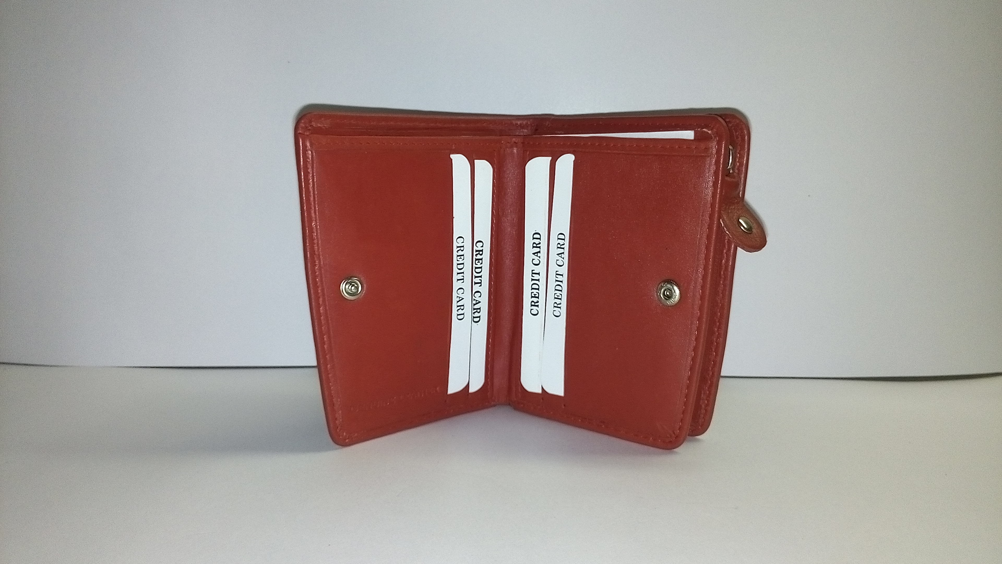 Gents Wallet - Leather 8x10 Cm Red, Snap Button Closure, Multiple Card And Coin Pockets