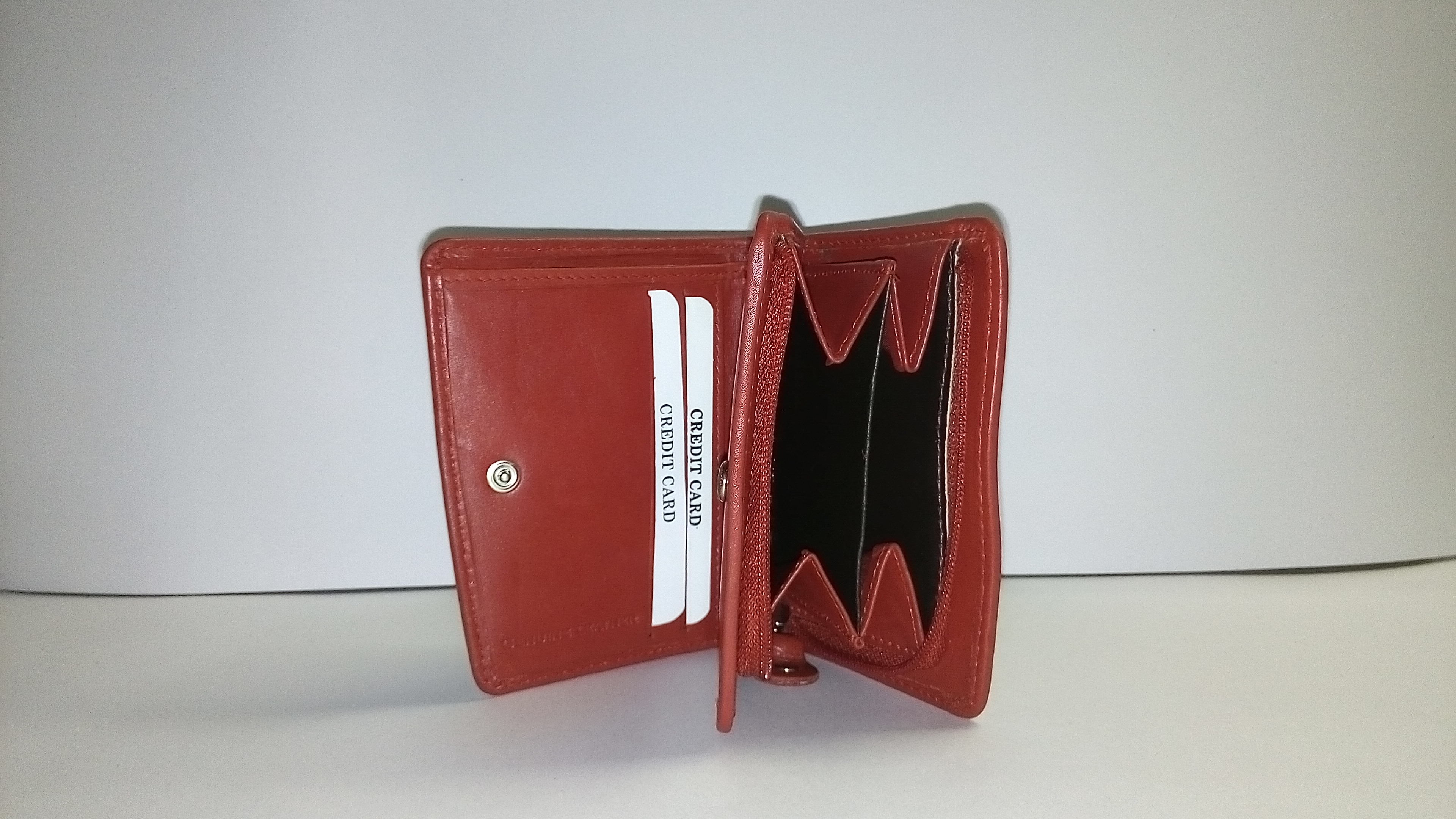 Gents Wallet - Leather 8x10 Cm Red, Snap Button Closure, Multiple Card And Coin Pockets