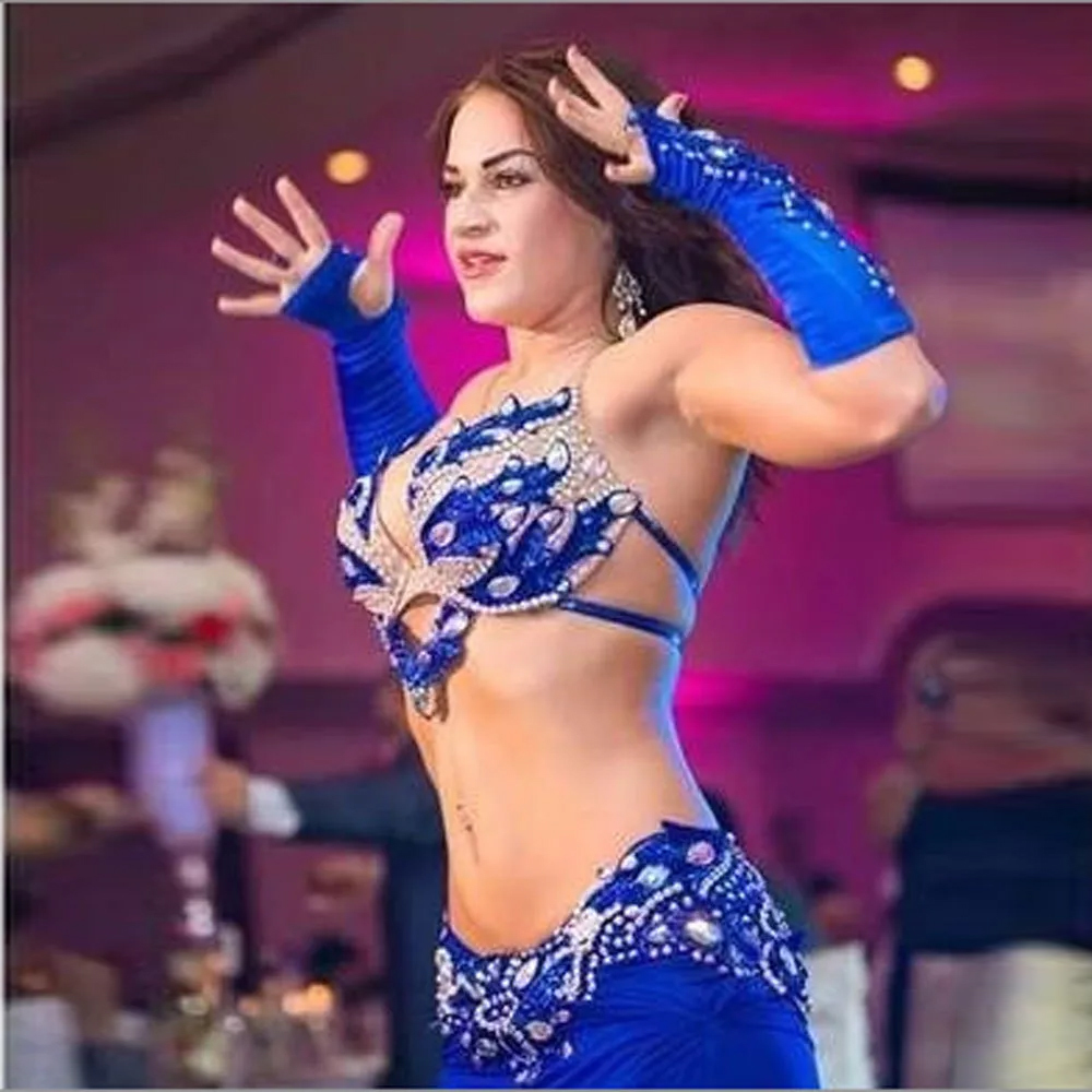 Polyester Belly Dance Blue Choli Belt Costume