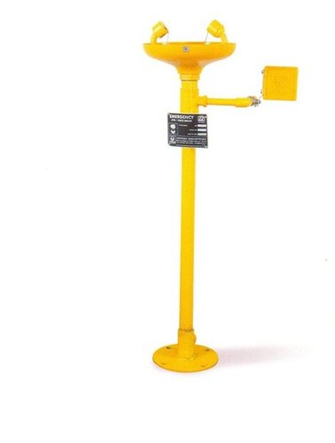 Emergency Eyewash Station - Heavy GI and Non-Corrosive Plastic Build | Hand Operated, Oval Bowl, MS Push Plate, Black Nozzles