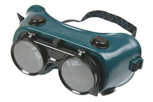 Flip Up Type Welding Goggles - PVC Frame, 12 to 18 Inches Size, Blue Color | Black Polycarbonate Lenses for Men, Women, and Children