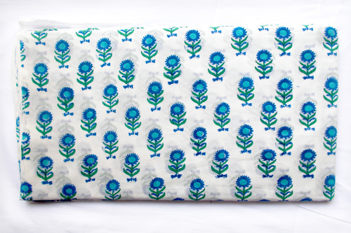 ब्लू ग्रीन फ्लावर कॉटन फैब्रिक