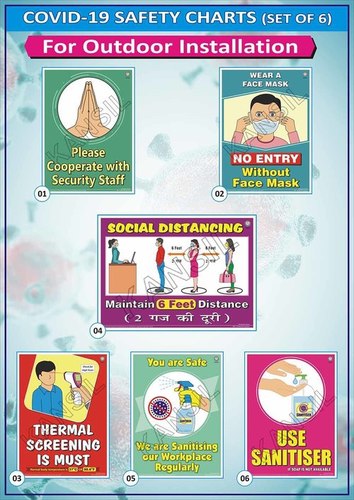 पूर्ण रंगीन कोविड सुरक्षा चार्ट - आउटडोर (6 चार्ट का सेट)