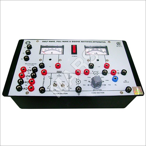 Half Wave, Full Wave & Bridge Rectifier Apparatus - Mild Steel, 300x175x75 mm | Black & White, 230 VAC Power Supply, Inbuilt Analog Meters, Light Weight Shock Proof Design
