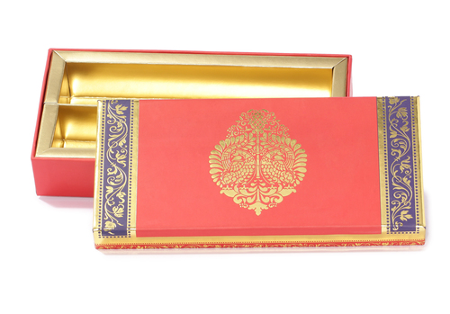 Customize Peacock 1/4 kg Sweet Box - Paper, 203.2x88.9mm, Red & Blue Color | Rigid, Lightweight, Eco-Friendly, Customizable Design