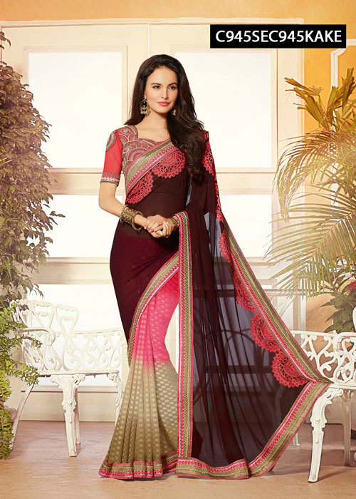 भारी सादा जॉर्जेट साड़ी