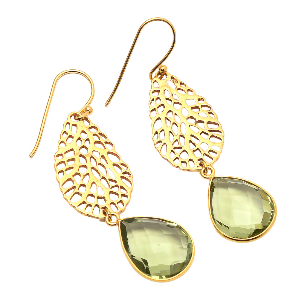 Pear Green Amethyst Gemstone Fashion Earring