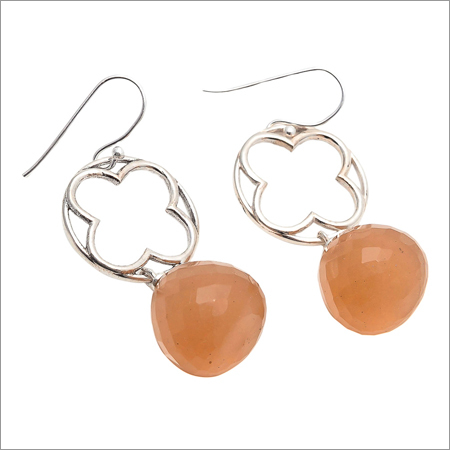 Pear Peach Chalcedony Gemstone Designer Earring