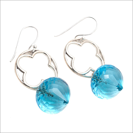 Round Blue Topaz Gemstone New Design Earring