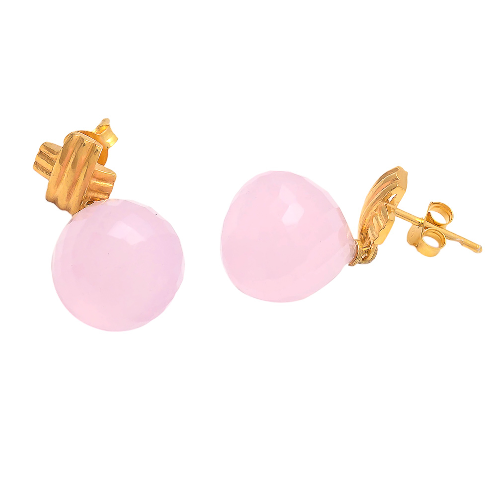 Round Pink Chalcedony Gemstone Designer Earring