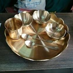 Kansa Kamal Thali Set - Brass Metal, Golden Finish | Easy to Use Design