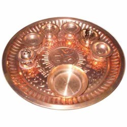 Copper Arti Thali - Metal, Gold Plated Finish | Indian Artisanal Style, Casting Technique, Elegant Design