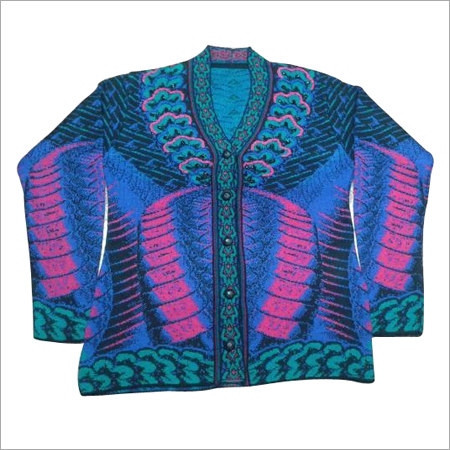 Ladies Printed Cardigan - Cotton Fabric, Free Size, Mix Colors | Long Sleeves, V-Neck, Trendy Computer Knitted Pattern for Effortless Style