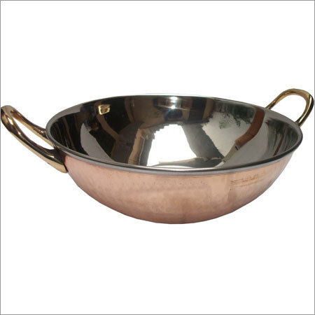 Silver Copper Steel Serving Dish In Kadhai Style Cssd - 904