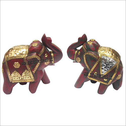Wood Wje - 1042 Wooden Elephant With Brass Fitting