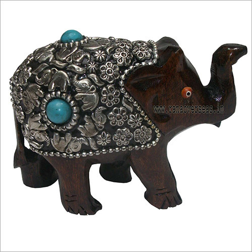 Polished Wje-1016 Wooden Elephant Bead Work 4 Inch
