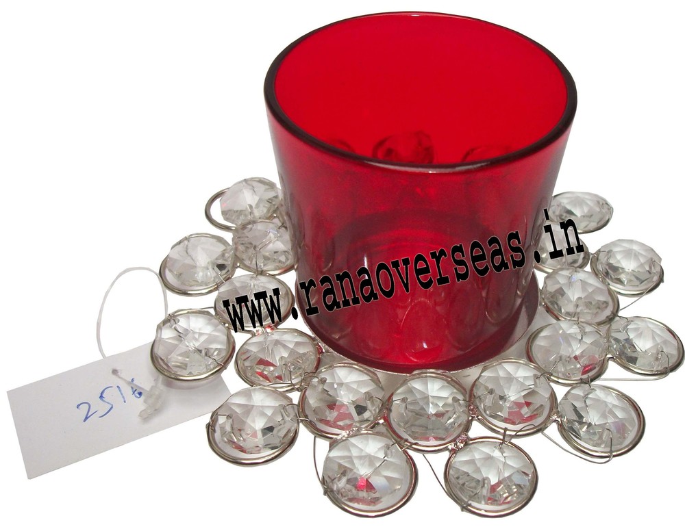 Diamond Glass Votive T Light Holder - Red Round Glass Design | Captivating Engravings, Eye-Catching Decorative Piece