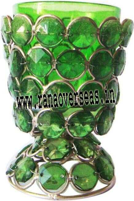 Diamond Glass Votives T Light Holders - Green Round Design | Captivating Engravings, Eye-catching Decorative Piece, Ideal For Lighting