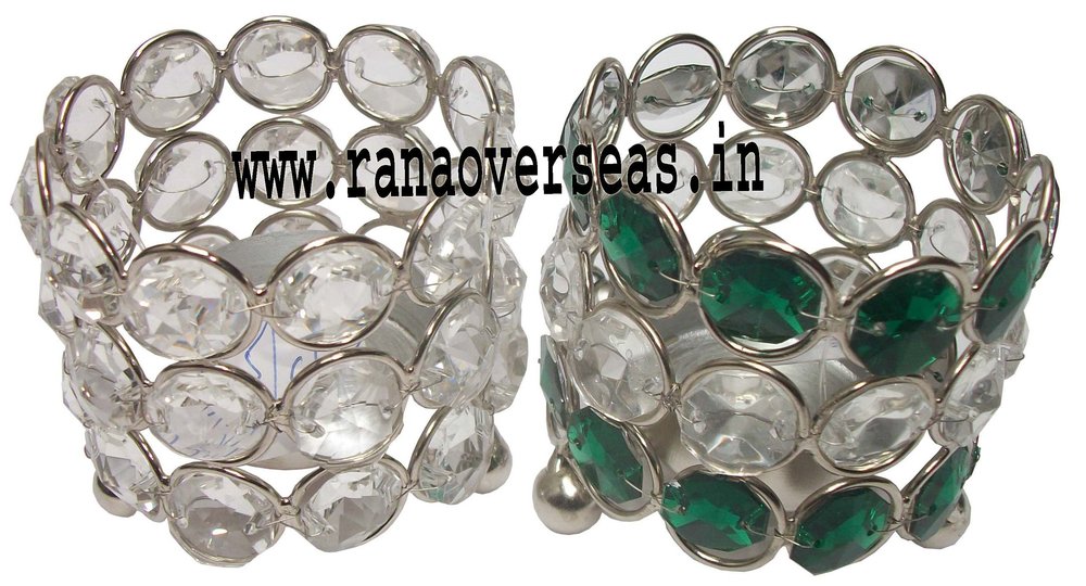 Diamond T-Light - Crystal , Round Shape , Silver and Green Color - Artistically Designed Decorative Piece with Captivating Engravings