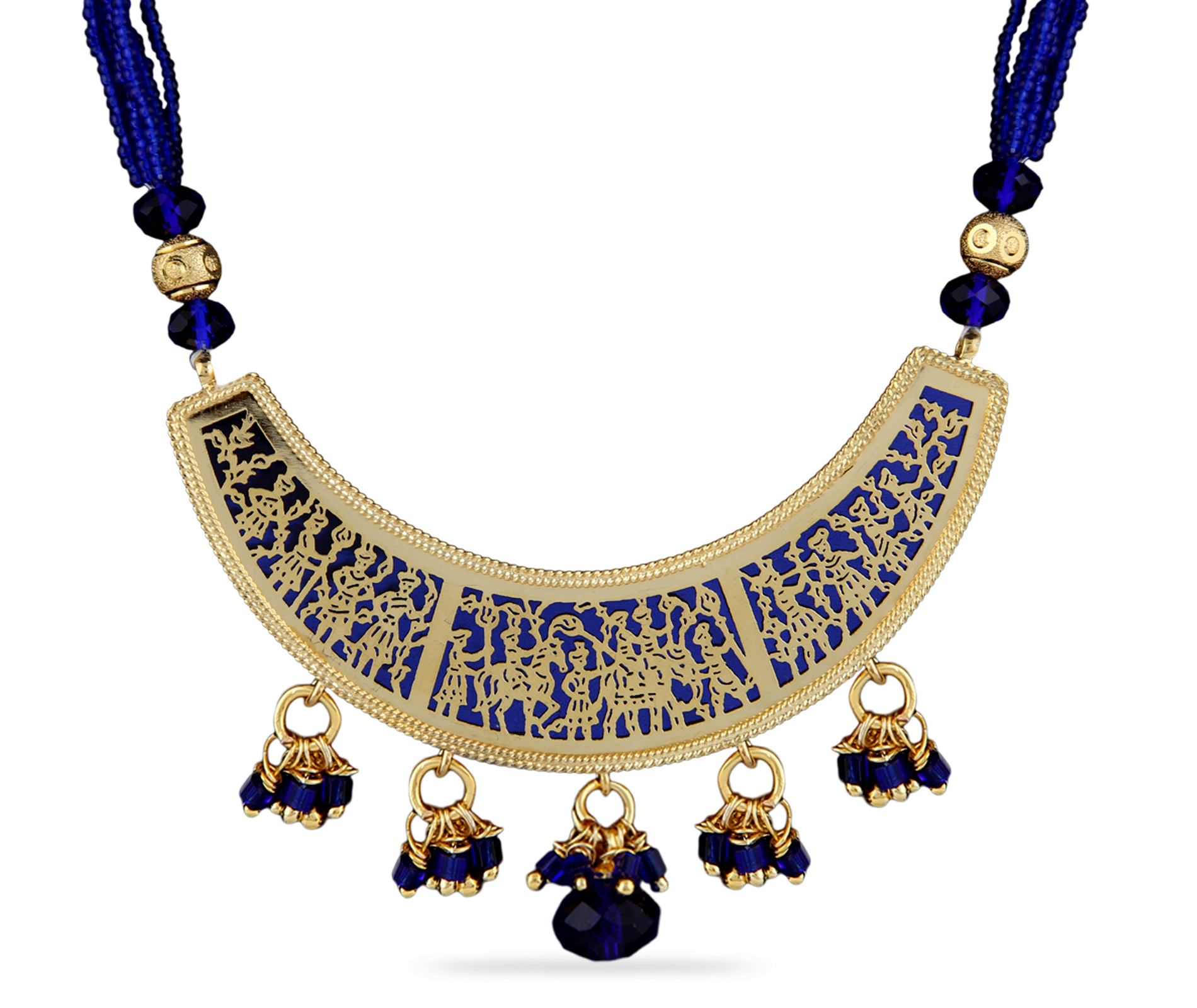 Royal Blue Polki Necklace Earrings Set 438