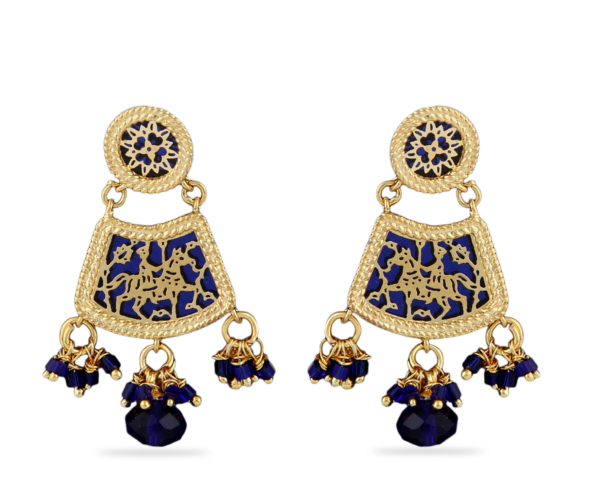 Royal Blue Polki Necklace Earrings Set 438