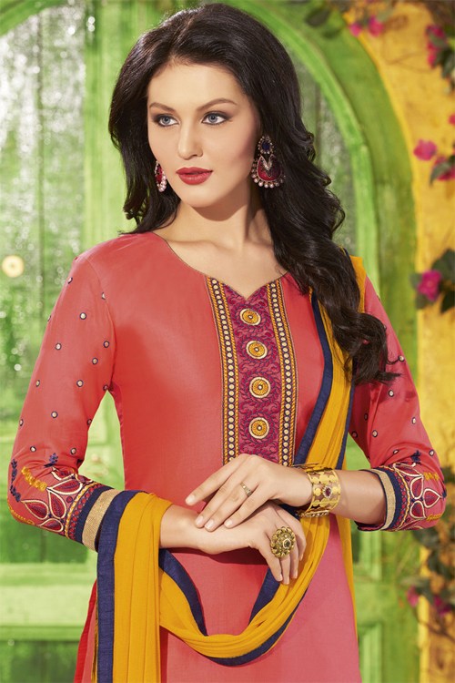 Pink And Yellow Pure Cotton Patiala Suit