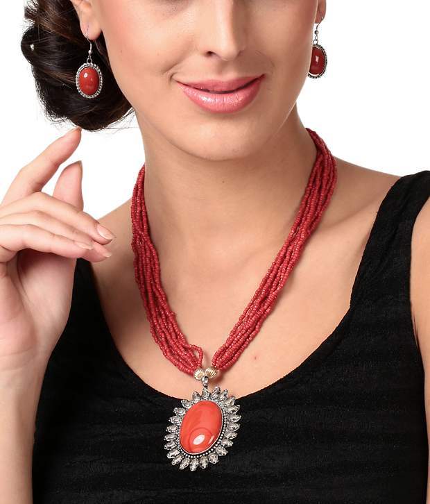 Red Statement Necklace Set 255