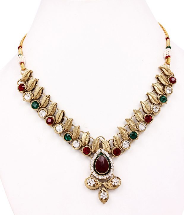 Red Green Kundan Necklace Set 260