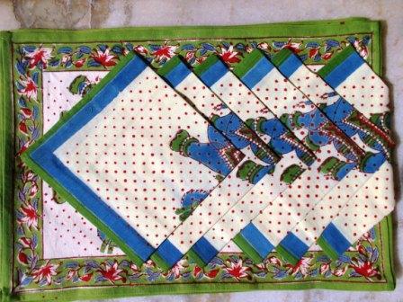 Elephant in Blue & Green Combination Dinning PlaceMat Set 
