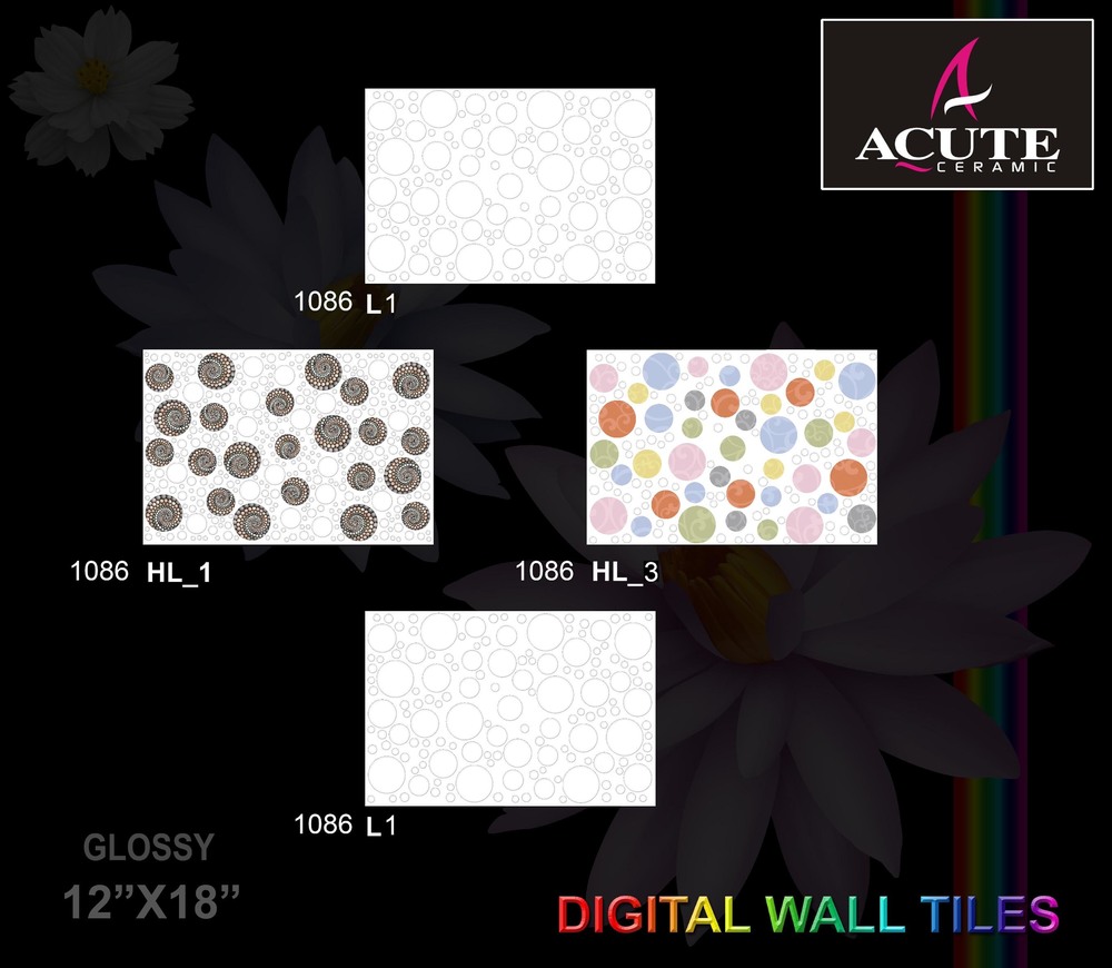 Designer Wall Tiles - Ceramic, 300 X 450 mm, White, Polished Finish | Smooth Glazing, OEM Available, 10-Year Warranty, Quality Certifications