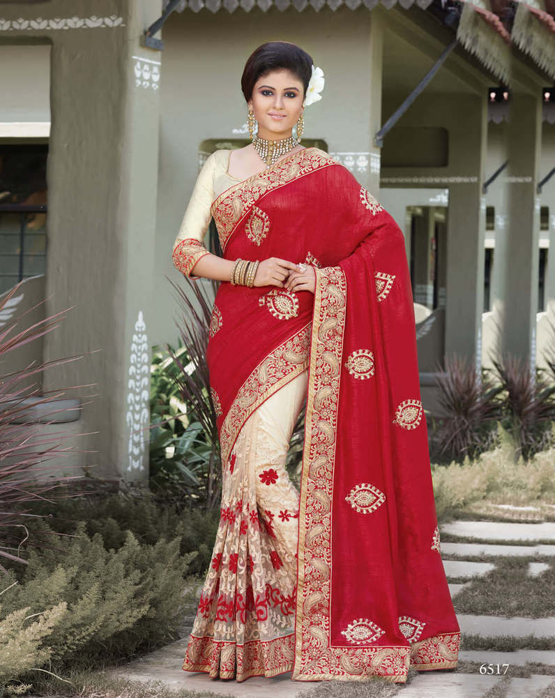 जरी कढ़ाई रेशम नेट साड़ी