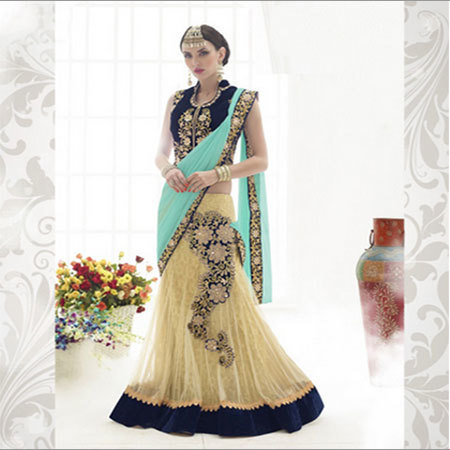 Admirable Sky Blue & Skirt cream Designer Lehenga