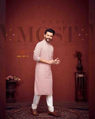 बेबी पिंक (गुलाबी) डिज़ाइनर स्टाइलिश पुरुषों का कुर्ता पायजामा