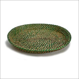Green Handcrafted Cane Tea Tray