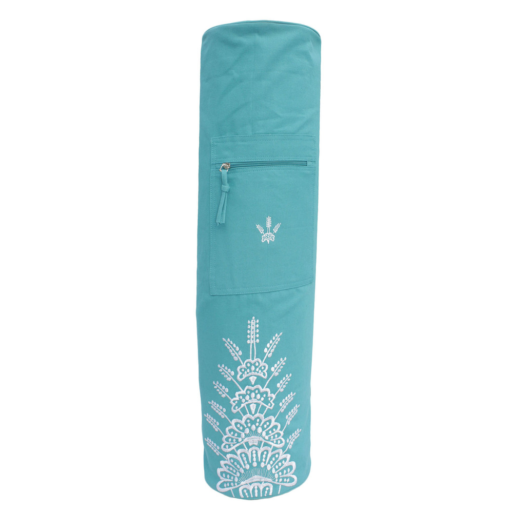 Wild-life Embroidery - Dyed Cotton Canvas, 75x19 cm, Turquoise | Eco-Friendly, Drawstring Design, Yoga Mat Bag, Custom Logo Available