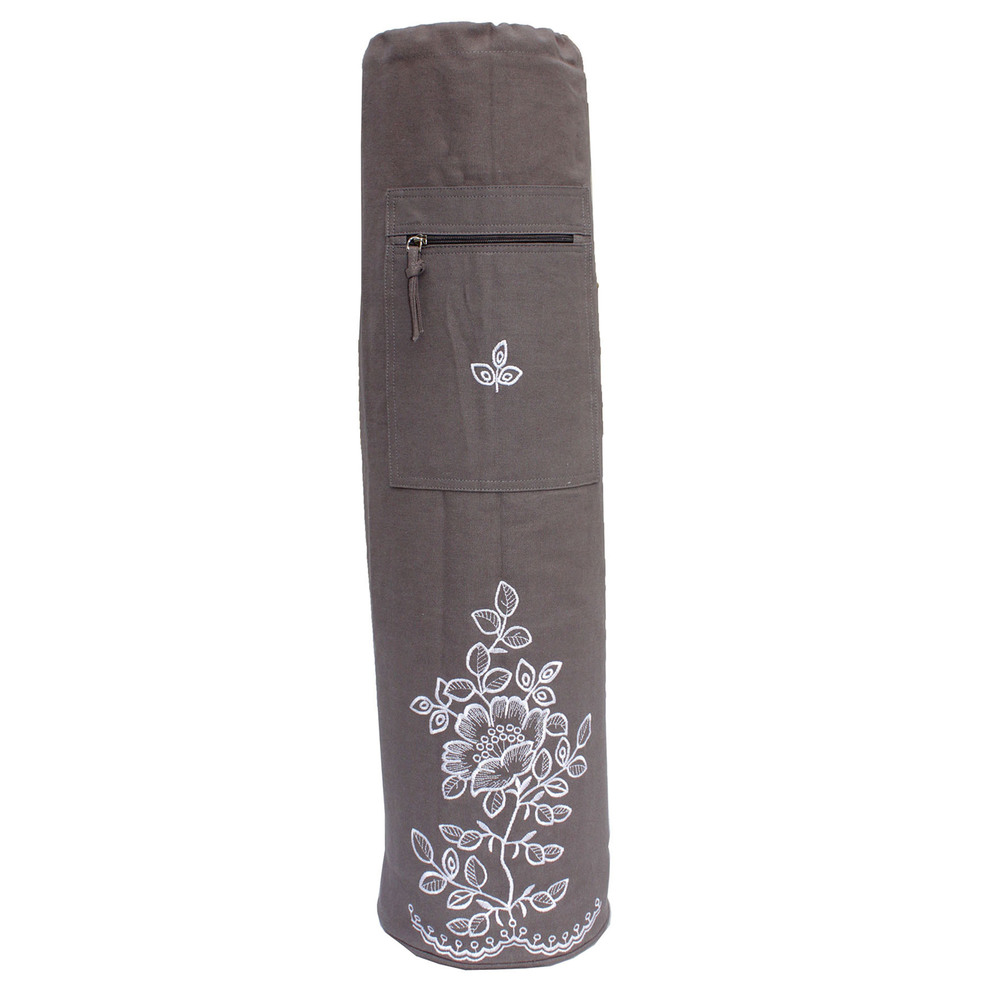 Wild-life Embroidery - Dyed Cotton Canvas, 75x19 cm , Eco-friendly Yoga Mat Bag with Drawstring Closure, Custom Logo Available