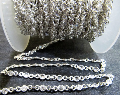 Charms White Cz 3Mm Bezel Connector Chain