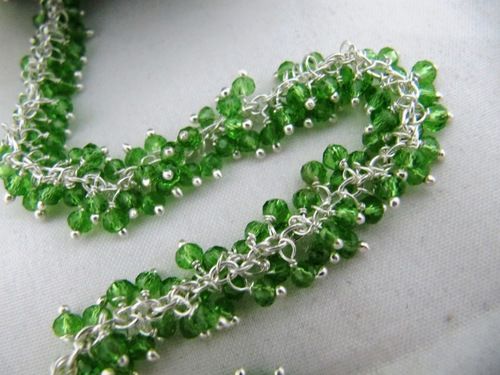 Peridot Glass Beads Silver Plated Chains